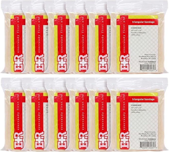 Ever Ready First Aid Triangular Bandage, 40" x 40" x 56", 12 Count- 100% Cotton