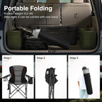 HIGH POINT SPORTS Oversized Camping Folding Chair, Heavy Duty Portable Lawn Chairs, Folding Chairs for Outside with Cup Holder and Cooler Bag for Camp, Travel, Support 450 LBS, 2 Pack, Black