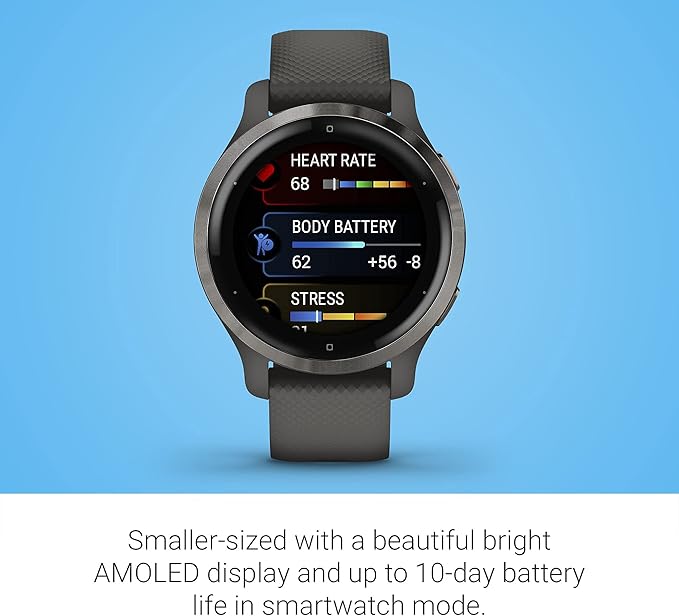 Garmin Venu 2S, Smaller-Sized GPS Smartwatch with Advanced Health Monitoring and Fitness Features, Slate Bezel with Graphite Case and Silicone Band, (010-02429-00) (Renewed)