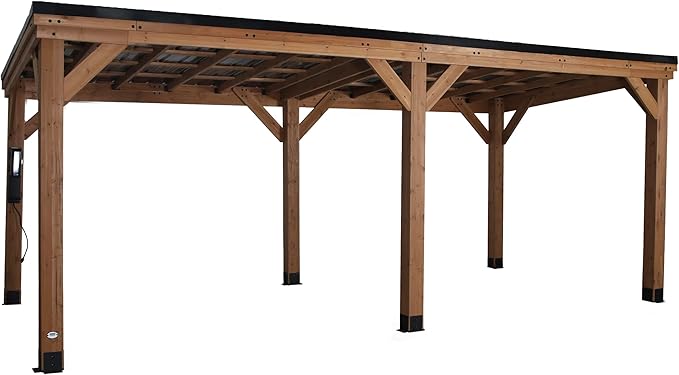Backyard Discovery Arcadia 20' x 9.5' Cedar Wood Outdoor Gazebo Pavilion with Hardtop Galvanized Steel Slope Roof, Snow Support, Wind Resistance, PowerPort, Shade for Garden, Patio, Deck, Entertaining