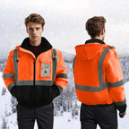 Hi Vis Jackets, Safety Jacket with Pockets for Men& Women, Reflective Construction Coats for Winter Cold Weather, Waterproof High Vis Rain Gear, Class 3, Orange-Black, XL