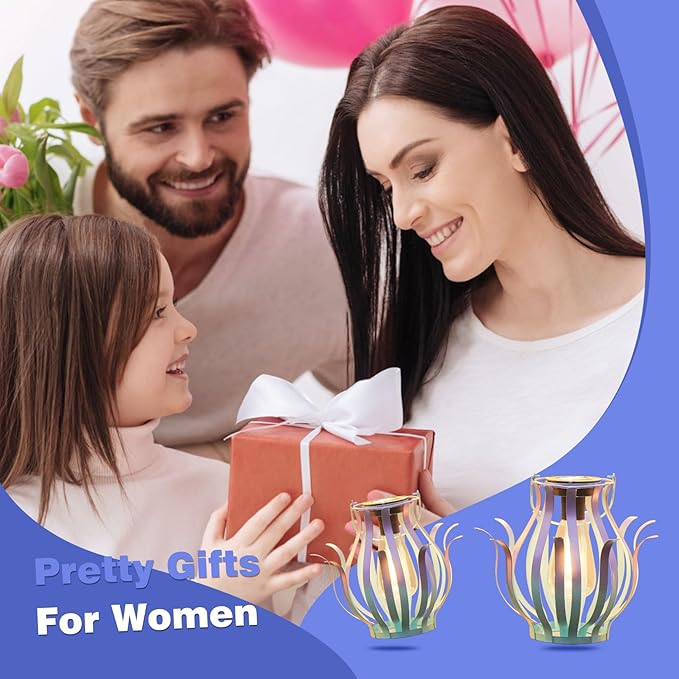 Solar Lanterns Outdoor Waterproof Hanging Lanterns as Birthdays Gifts for Women Mom Grandma Metal Garden Decor for Outside Solar Lights for Yard, Patio, Lawn, Porch, Backyard (Gradient Blue)