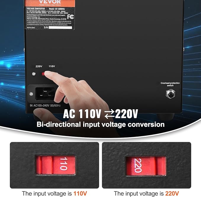 VEVOR Voltage Converter Transformer, 3000W, Heavy Duty Step Up/Down Transformer, Convert from 110 Volt to 220 Volt and from 220 Volt to 110 Volt, with US Outlet EU Outlet 5V USB Port, CE Certified