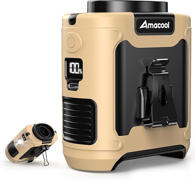 AMACOOL Portable Waist Fan Clip On, MAX 40H Work Time, 10000mAh Rechargeable Wearable Shirt Fan with Light 16000RPM Powerful 5 Speeds Belt Fans Personal Cooling Fans for Outdoor Jobsite Camping Travel