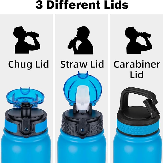 Oldley Insulated Water Bottle 20oz Water Bottles with Straw, Stainless Steel Water Bottle with 3 Lids, Double Wall Vacuum Bottles for Adult Kids, Sports Bottles for School Travel, Tropical Rainforest