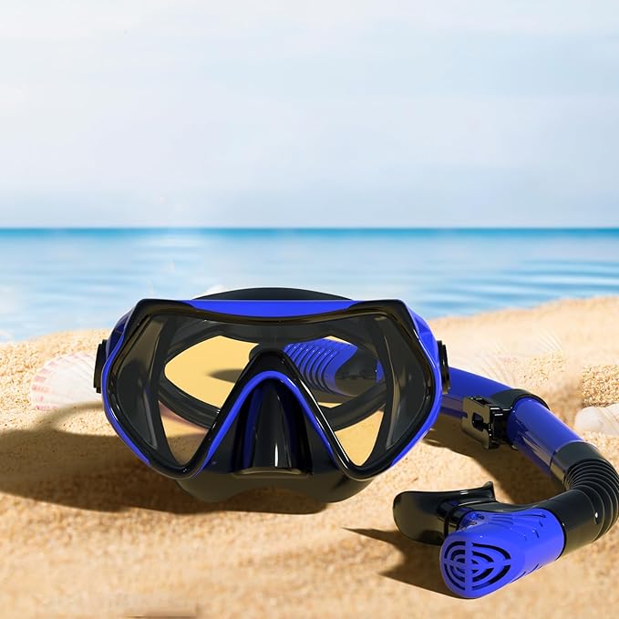 Snorkeling Gear for Adults, JRing Snorkel Mask Set with 180 Degree Tempered Glass Anti Fog Goggles Scuba Dry Top Snorkel for Swimming, Scuba Diving Mask for Men Women