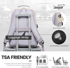 LOVEVOOK Laptop Backpack for Women 17.3 inch,Cute Womens Travel Backpack Purse,Professional Laptop Computer Bag,Waterproof Work Business College Teacher Bags Carry on Backpack with USB Port,Grey Pink