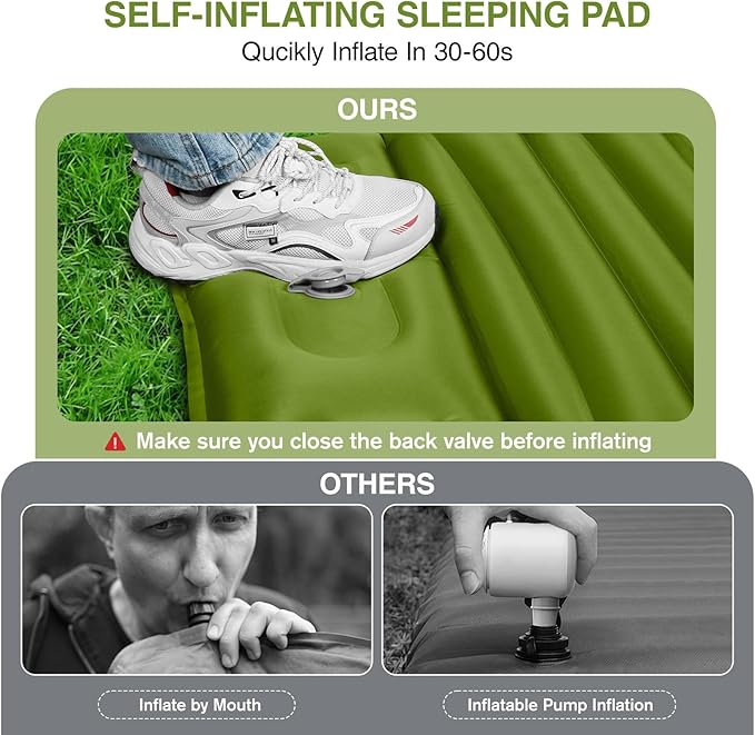 Sleeping Pad for Camping, 5" Extra-Thick Camping Mat with Pillow Built-in Foot Pump, Ultralight Inflatable Sleeping Mat for Camping, Backpacking, Hiking, Camp Tent