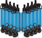 Volhoply 32oz Insulated Water Bottles Bulk 8 Pack with Straw Lid & Spout Lid,Stainless Steel Sports Water Bottle,Double Wall Vacuum Cups,Leakproof Wide Mouth Metal Flask for Hiking,Camping(Blue,8)