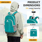 Lightweight Packable Small Hiking Backpack for Women Men - 20L Waterproof Foldable Daypack for Travel, Hiking, and Daily Use, Adjustable Chest Strap, Durable Nylon, Green