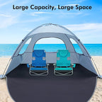 WhiteFang Beach Tent Anti-UV Portable Sun Shade Shelter for 3/4/6/8 Person, Extendable Floor with 3 Ventilating Mesh Windows Plus Carrying Bag, Stakes and Guy Lines