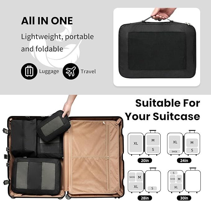 8 Set/6 Set/4 Set Compression Packing Cubes for Travel, Lightweight Vacation Travel Essentials, Travel Accessories for Suitcase Organizer Bags Set, Durable Luggage Organizer