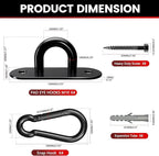 sprookber 304 Stainless Steel Pad Eye Snap Hooks, M10 Heavy Duty Ceiling Hooks, 1700lb Capacity Hammock Swing Hanging kit, Plant Hangers, Marine Hardware Staple Hook Loop with Screws, Set of 8(Black)