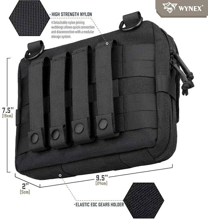 WYNEX Tactical Admin Pouch With Tri-Fold Open Design, MOLLE Tool Pouch, First Aid Pouch, EDC Utility Pouches, Tools Bag Attachment Organizer - Includes U.S.A Flag Patch