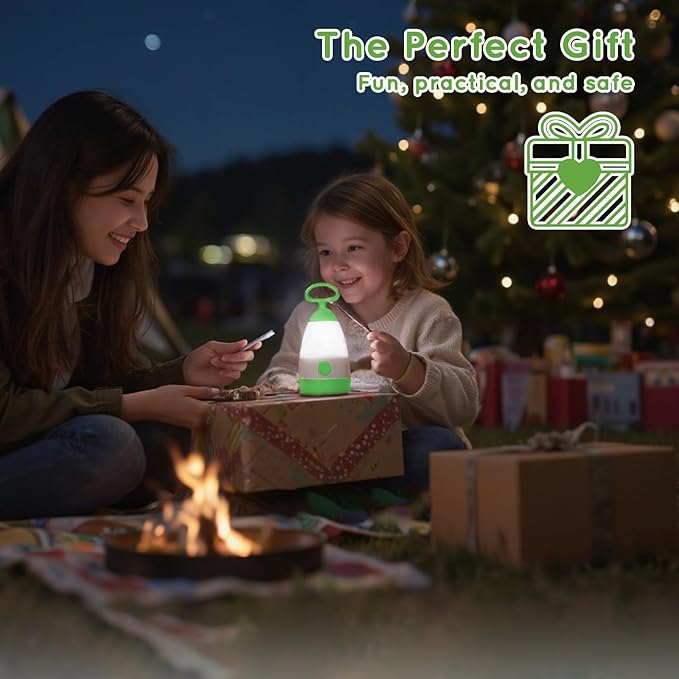 Kids Camping Lantern & Night Light Battery Powered (AAA Included), 360° Eye-Safe Light, IPX4 Waterproof with RGB Modes Portable for Outdoor, Emergency & Bedtime, Gift for Children (Green)