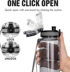 OLDLEY Water Bottle, 32oz Motivational Sports Water Bottle with Time Marker - Times to Drink - Tritan, BPA Free, Wide Mouth Leakproof,Smoke Grey (1 Bottle)