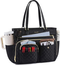 LOVEVOOK Tote Bag, Work Bags for Women with Large Cup Holder, Large Capacity Teacher Tote with Multi Pockets, Water Resistant Nurse Diaper Tote with Padded Laptop Compartment, 15.6 Inch Black