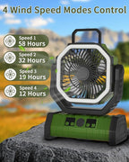 ADUST Camping Battery Powered Fan with LED Light 20000mAh Rechargeable Portable, Oscillating Cordless USB Desk Fan with Rotation Hanging Hook for Tent, Canopy, Beach, Outdoor Travel(Green)