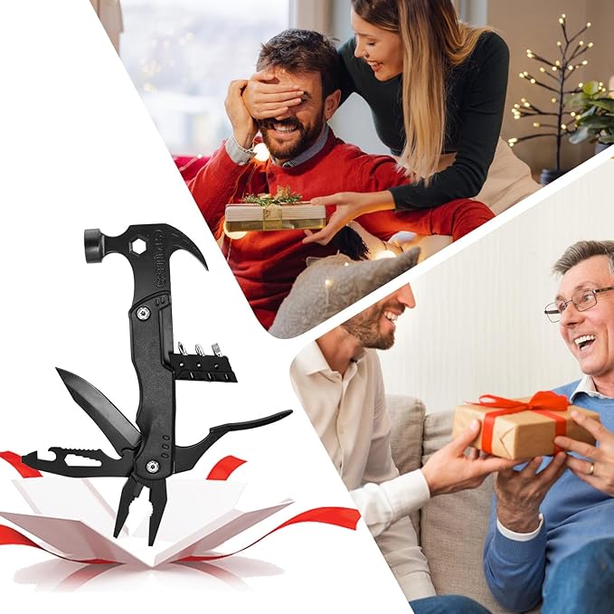 15 in 1 Multitool Hammer Multi Tool Survival Gear Multitool for Men，Survival Tools Camping Accessories With Knife,Pliers,Nail Puller,Screwdriver,Saw,Bottle Opener,Present for Husband,Dad,Grandpa