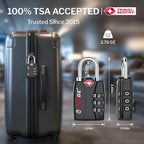 Forge Open Alert TSA Approved Luggage Locks - 3 Digit Combination, Easy Read Dials, Zinc Alloy Body - Ideal Travel Lock for Luggage, Suitcases, Bags & Toolboxes (Black 4 Locks)