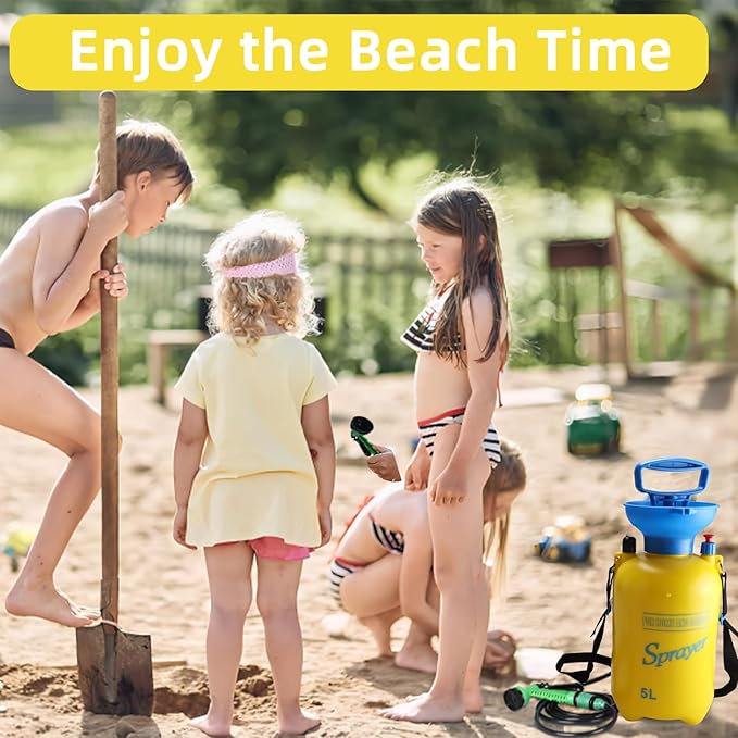 Finderomend Portable Shower for Camping with 7 Spray Modes, Hand Press Camping Shower with Removable Hose and Shower Head,Pressure Rinse Kits for Hiking Traveling Garden Beach Pet Shower