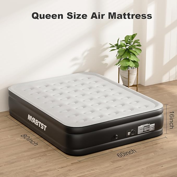 Air Mattress Queen with Built in Pump - 16 Inch Sturdy Blow Up Mattress - 3 Minutes Inflatable Mattress for Home or Camping - Air Bed Max Weight Capacity 660 lbs