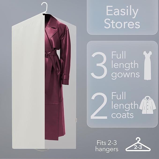 Luxury Cotton Garment Storage Bag, 24x50 Inch, Breathable Washable Reusable, for Hanging Clothes Short Dresses Jackets Suits, Fits 3 Hangers, Zipper Window (1, 24x50x3)