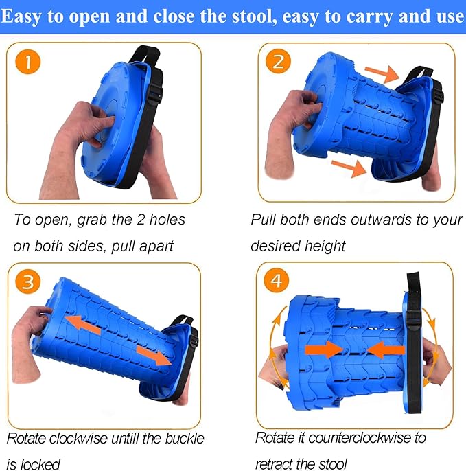 Fishboy Upgraded Square Collapsible Stool, 400lbs Max Weight, Lightweight But Sturdy, Portable Retractable Folding Telescoping Foldable Camping Stool for Adults Outdoor Fishing Hiking Travel BBQ