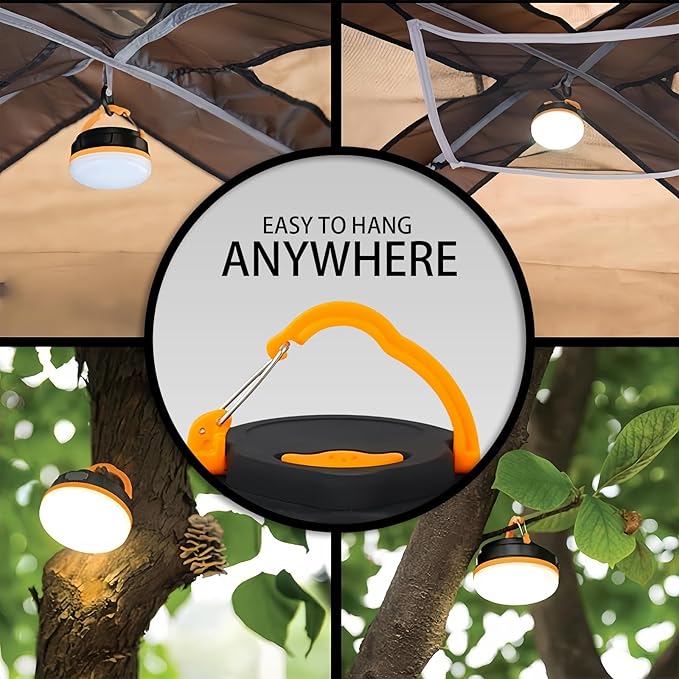 Portable LED Camping Lantern, Collapsible with Carabiner Hook in Eye-Catching Black and Orange – Your Go-to Gear for Nighttime Fun! Adventure Ready！