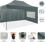 COBIZI 10x15 Pop up Canopy Tent 10x15 Canopy with 4 Sidewalls Waterproof Heavy Duty Commercial Canopy for Parties Outdoor Garden Gazebo Tent, Carry Bag(10x15ft, Gray)