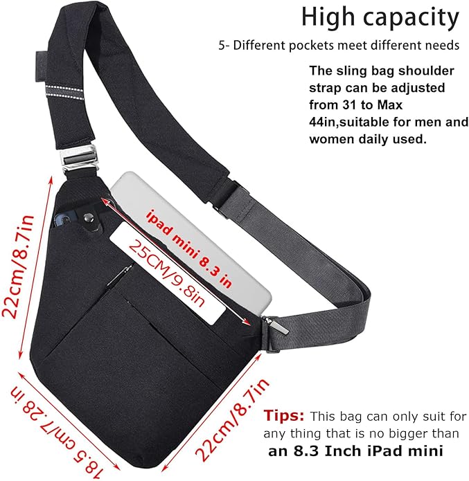 Sling Bag Cross Body Bag, Anti Theft Crossbody Bags for Travel Lightweight Chest Shoulder Bags for Women Men