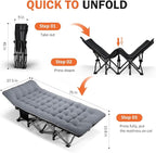 ATORPOK Camping Cot for Adults with Cushion Comfortable, Portable Folding Bed for Sleeping Supports 450 lbs (Gray)