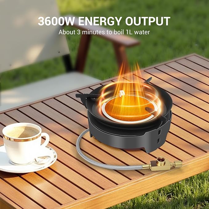 Camping Stove 3600W Portable Backpacking Stove with Piezo Ignition, Fuel Canister Adapter Windproof Gas Stove for Camping Hiking Outdoor Cooking
