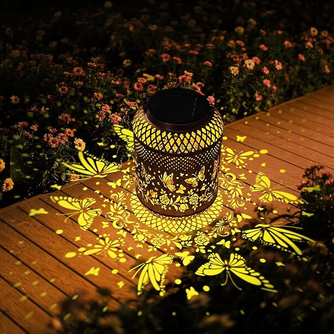 Butterfly Solar Lanterns Outdoor Waterproof Women Birthday Gifts for Mom Grandma Sister Garden Decor Metal Hanging Solar Lights for Yard Patio Backyard Lawn Porch Decorations