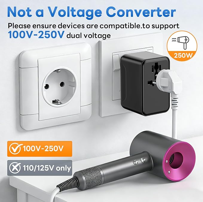 Universal Travel Adapter - 45W International Power Adapter with PD Fast Charging, All-in-One Travel Essentials Plug Adapter for USA to European UK AUS India, Type C/G/D/I/A