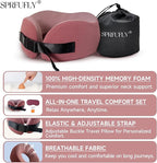SPRFUFLY Travel Pillow 100% Memory Foam - Neck Pillow for Sleeping, Airplane Pillow with Sleep Mask & Earplugs, Travel Essentials Neck Pillow for Traveling, Long Flights, Train & Office Use(Soft Pink)