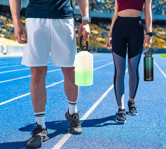 Water Bottle Insulated 32oz 40oz 64oz 128oz Straw Lid Spout Lid & 3 Lids, Leak Proof, Vacuum Insulated,Stainless Steel Water Bottle Wide Mouth for Sports, Gym or Office