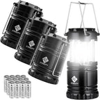 Etekcity Camping Lanterns for Power Outages 4 Pack, Flashlight for Camping Essentials, Survival Kit and Gear, Hurricane Preparedness Items, Emergency Led Battery Operated Lights, Black