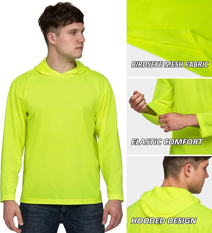 ProtectX High Visibility Sun Protection Lightweight Long Sleeve Hoodie, UPF 50+ Quick-Dry, SPF UV Shirt, Active Wear