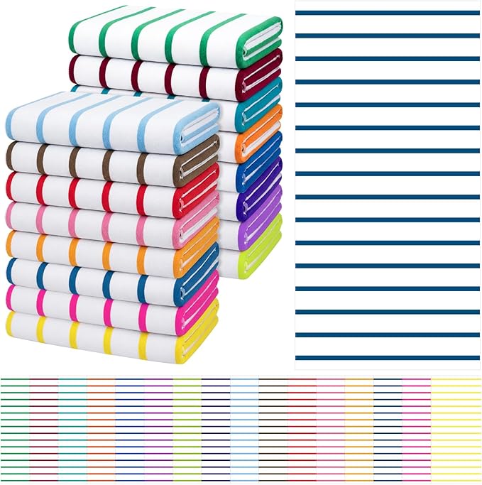 Redbaker 16 Packs 72 x 36 Inches Oversized Stripes Beach Towel Bulk Extra Large Pool Towels Set Microfiber Quick Dry Swim Towel Blanket for Women Men Adult Bath Travel(Classic Color)
