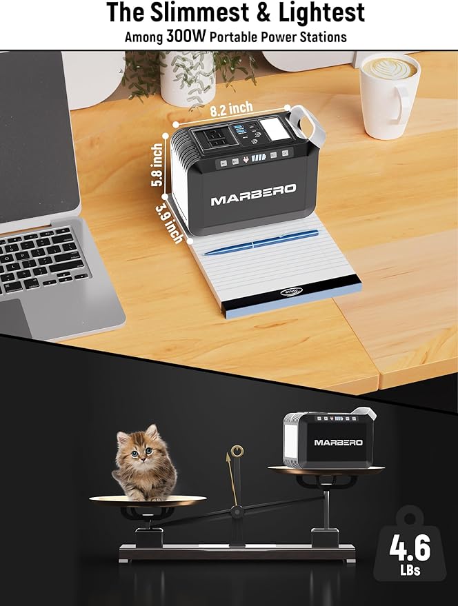 MARBERO 237Wh Portable Power Station with 300W AC Outlet, Mini Generator with LED Lights for Outdoor Camping Trip, Laptop Charger Battery Pack Backup for Home Emergency Outage