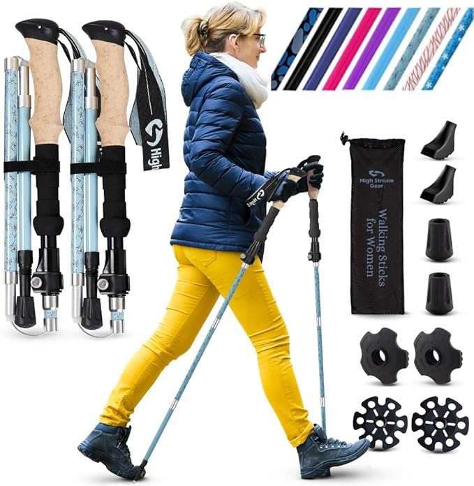 Walking Sticks for Men & Women - 14.5" Foldable Hiking Poles for Backpacking, Exercising and Traveling, Set of 2 Aluminum Nordic Collapsible Trekking Poles