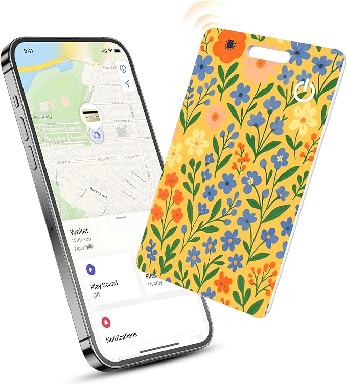 Wallet Tracker Card (iOS Only), Rechargeable Bluetooth Smart Tracking for Apple Find My Compatible Anti Tracker for Men Women Slim Item Locator for Purse Passport Key Luggage Tag (1Pcs/Orange FLR)