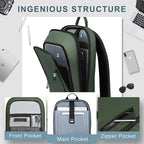 hk Backpack for Men Business Slim Backpack with USB Charger Computer Lightweight Anti-theft Travel (Green, 15.6 Inch)