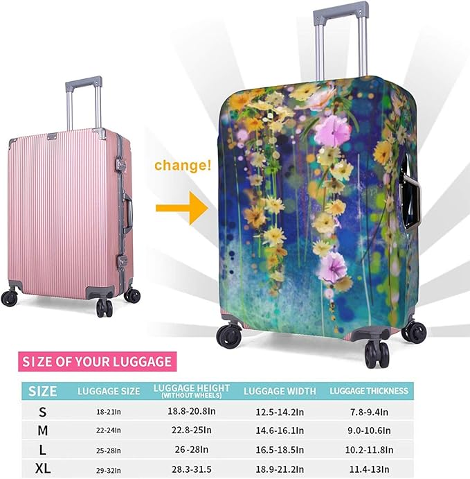 Travel Luggage Cover Suitcase Protector, Abstract Spring Flower Watercolor Thicker Elastic Stretch Anti-scratch Luggage Sleeve with Concealed Zipper for Wheeled Suitcase Fits 29-32 Inch Luggage
