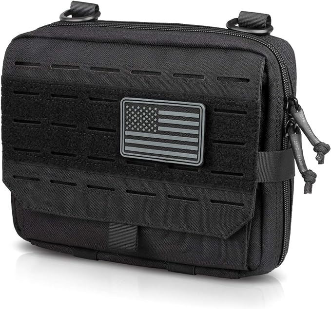WYNEX Tactical Admin Pouch With Tri-Fold Open Design, MOLLE Tool Pouch, First Aid Pouch, EDC Utility Pouches, Tools Bag Attachment Organizer - Includes U.S.A Flag Patch