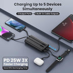 Upgraded Portable Charger 40800mAh Power Bank - Portable Battery with 2 Built in Cables,PD 25W USB C Fast Charging Battery Pack Compatible with iPhone 16 15 14 13 Android Phone etc-Black