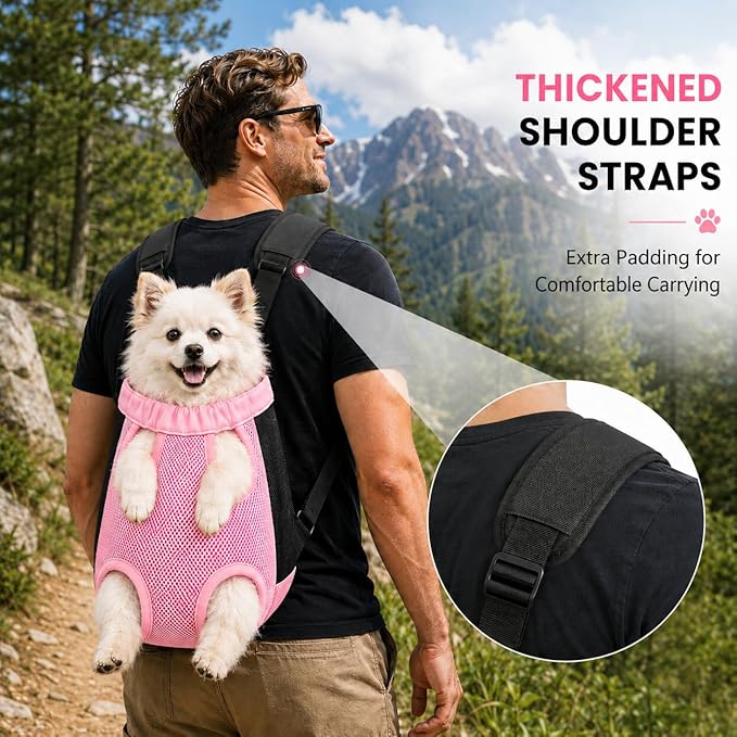 Inspack Dog Backpack Carrier/Cat Carrier, Adjustable Pet Front Carriers Travel Bag for Puppy Medium Dogs, Legs Out, Soft Ventilated Doggie Chest Carry Backpacks for Hiking/Camping, 2.5-4 lbs, Pink