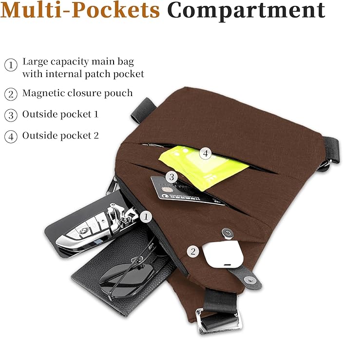 Anti Theft Crossbody Travel Bag for Women Men,Multi-pocket Crossbody Bag,Slim Sling Bag with Adjustable Strap