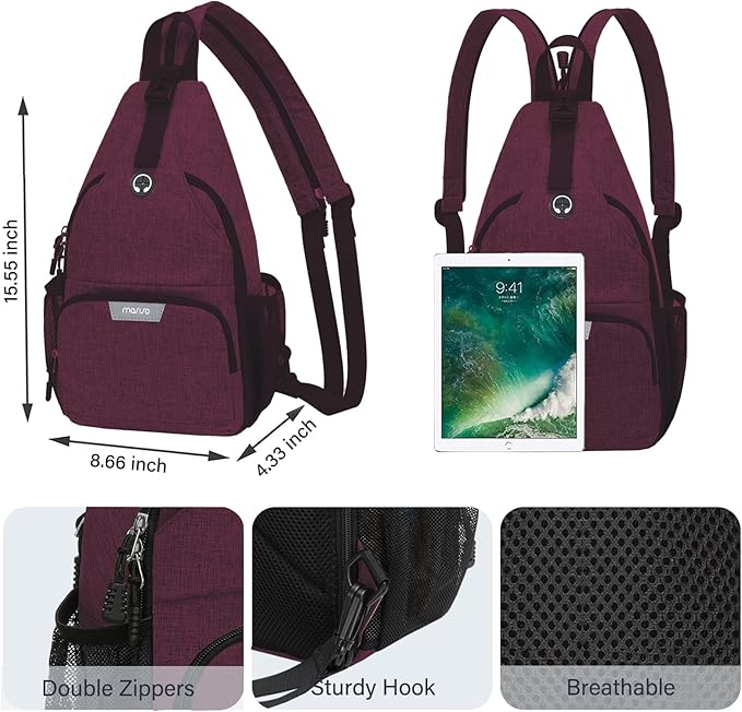 MOSISO Sling Backpack Travel Hiking Daypack, Crossbody Convertible Sling Bag with Front Pocket One Shoulder Chest Bag
